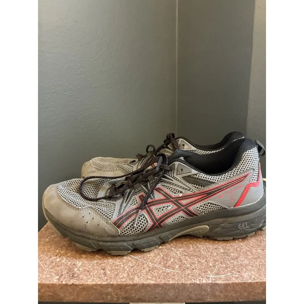 ASICS GEL-Venture 8 Trail Running Shoes Men's Size 9 Gray Black Red